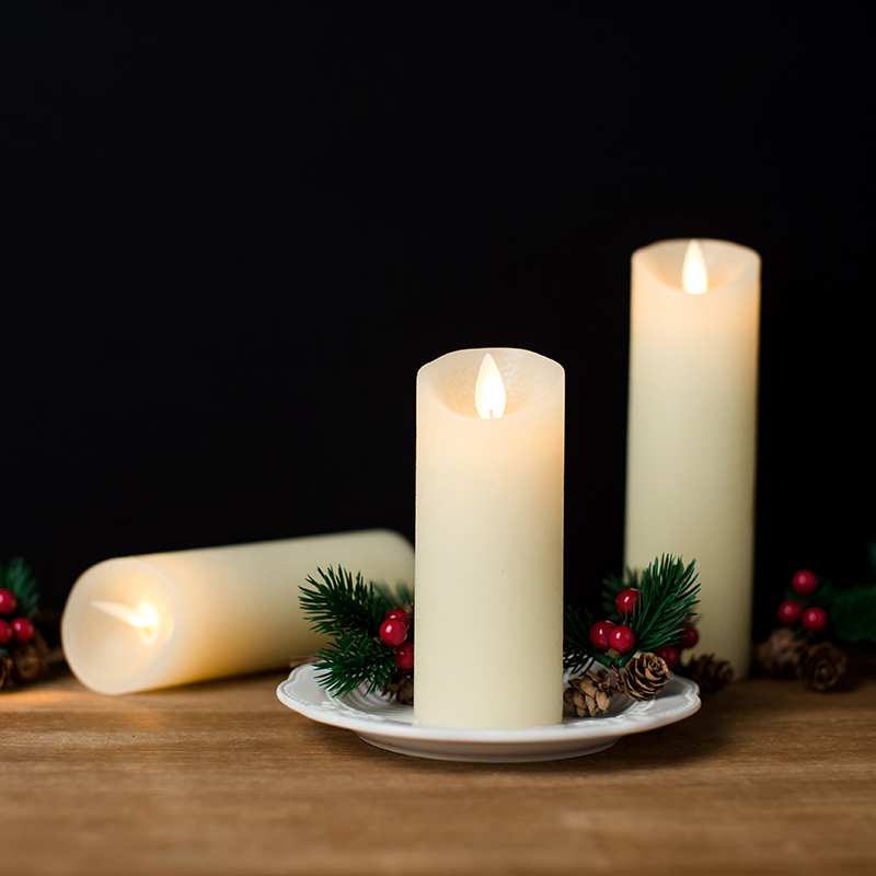 3 Pack Eburneum flammeum Columna Candelae