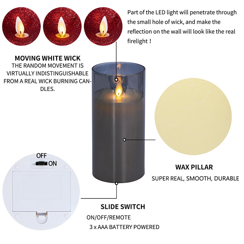 III Pack griseo flammeo vitreo candelis remotis