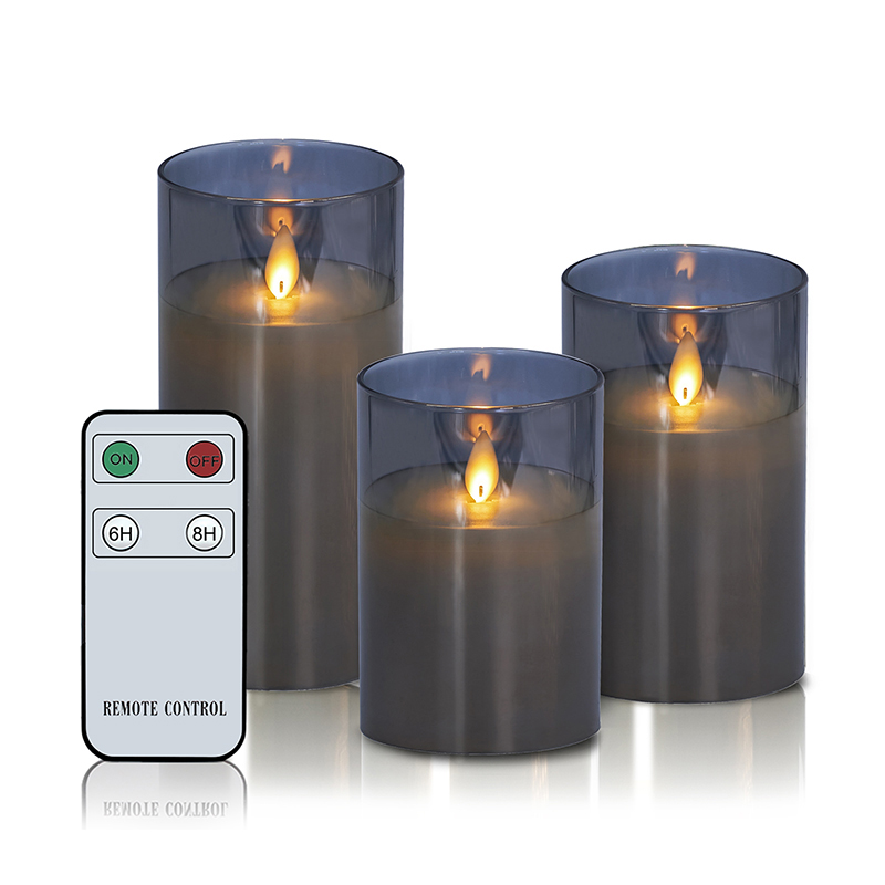III Pack griseo flammeo vitreo candelis remotis